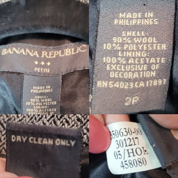 Vtg Y2K Banana Republic Petite Herringbone Blazer 2P Gray Wool Velvet Academia - Picture 3 of 8